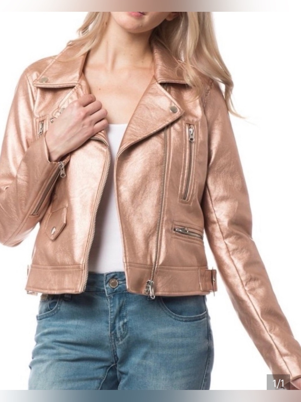 Dex Metallic Rose Gold Moto Jacket